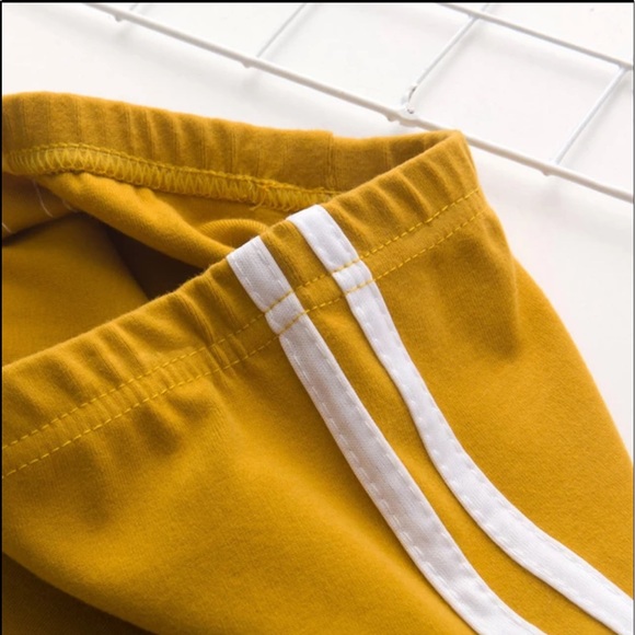 Feathers Womans Fleece-Lined Yellow White Striped High Waist Cropped Leggings - Picture 9 of 15